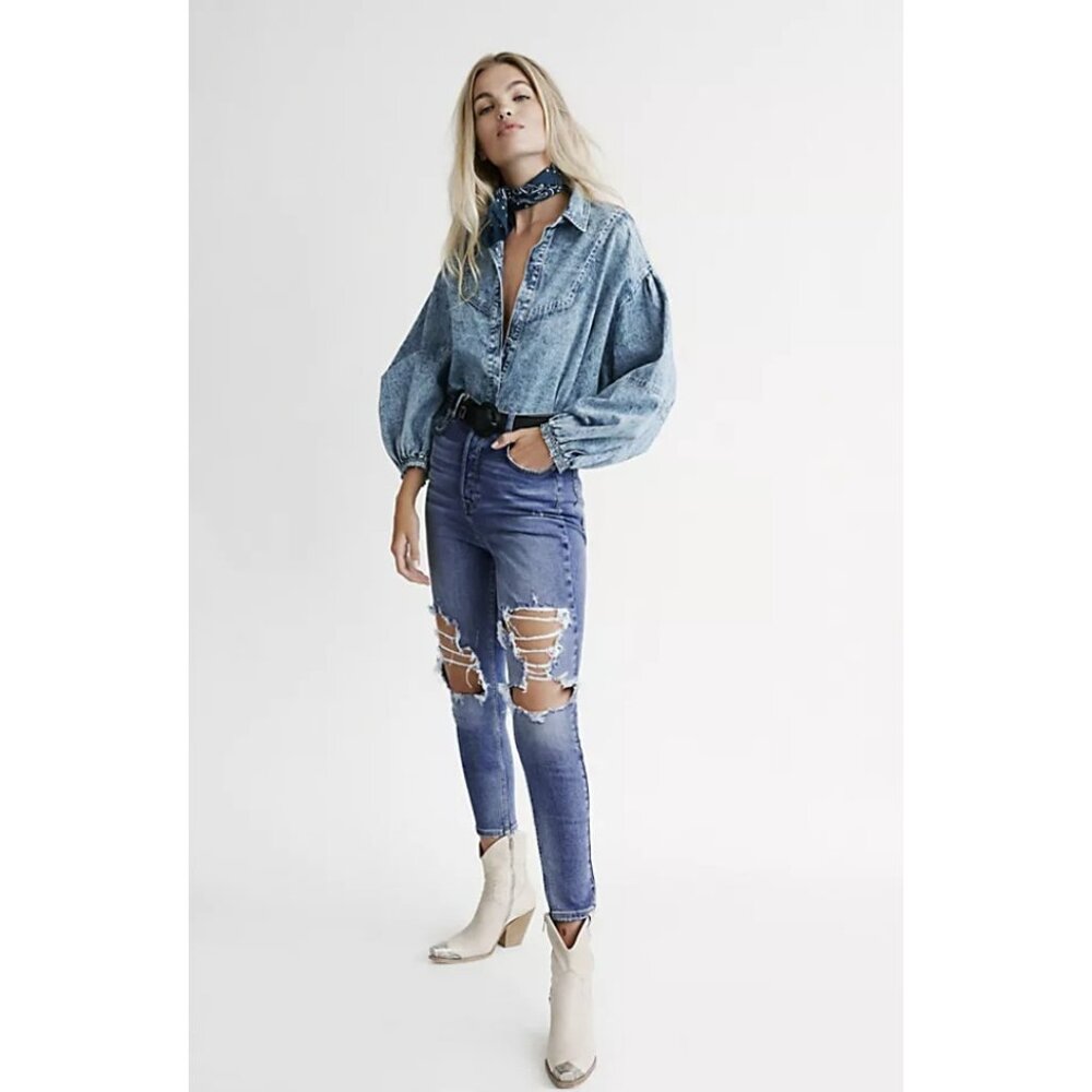Free People Phoenix Ripped Skinny Denim Jeans ( 29 )